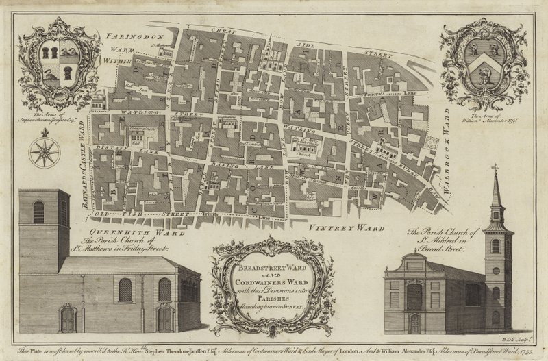 A londoni Bread Street Ward és Cordwainers Ward térképe alkotó: English School