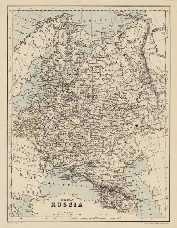 Oroszország európai térképe (színes litográfia) alkotó: English School