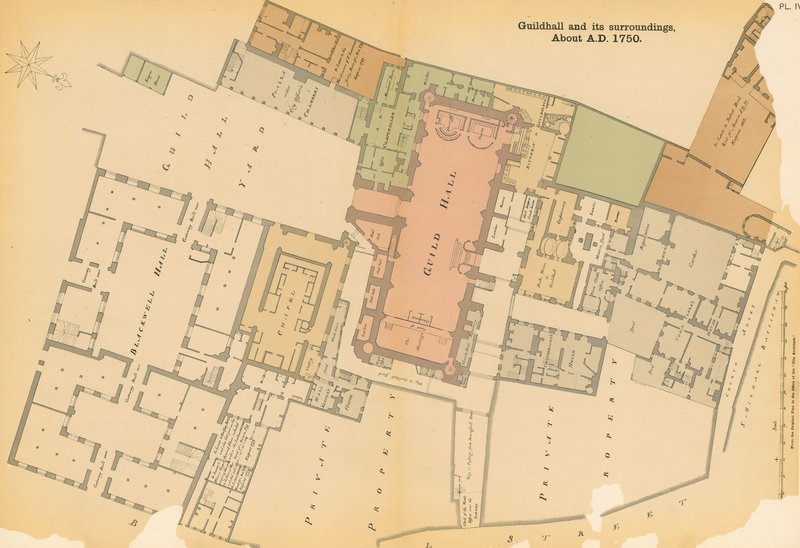 A londoni Guildhall és a környék térképe 1750 körül alkotó: English School