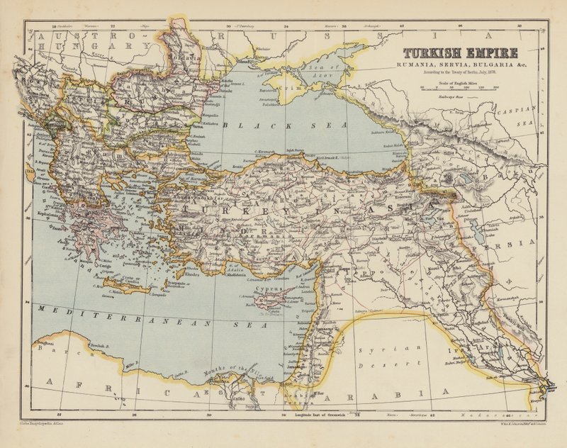 Az Oszmán Birodalom térképe (színes litográfia) alkotó: English School