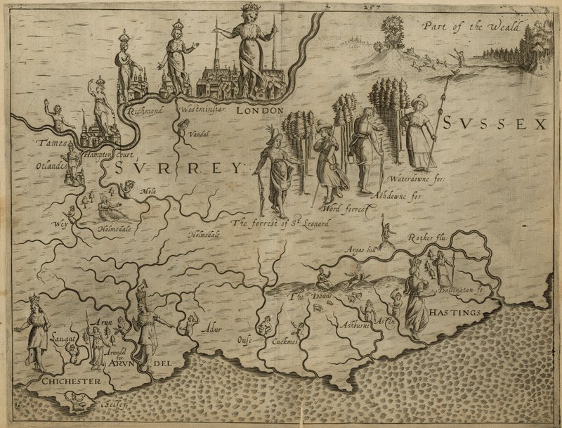 Dél-Anglia térképe, beleértve Londont, Surreyt és Sussexet alkotó: English School