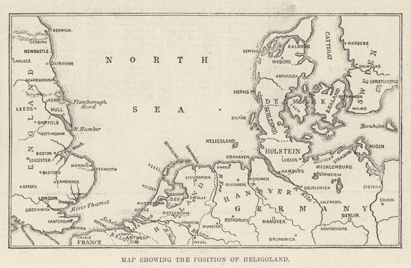 Térkép, amely Helgoland helyzetét mutatja (metszet) alkotó: English School