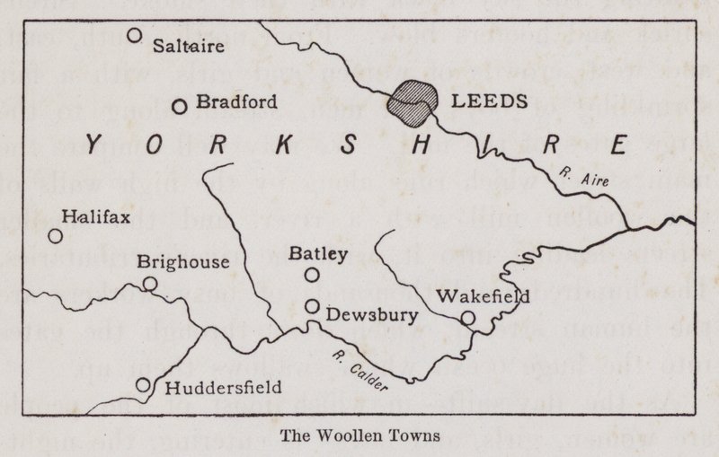 Yorkshire gyapjúvárosait ábrázoló térkép (litho) alkotó: English School