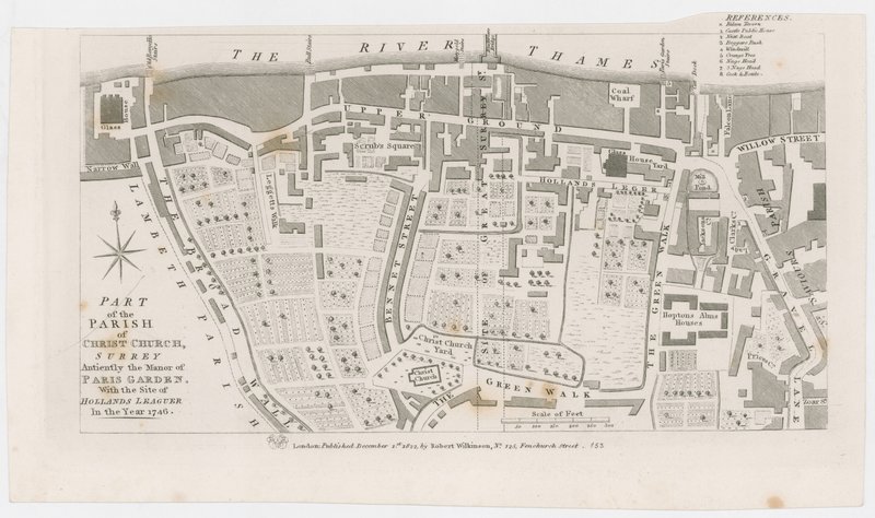 Térkép a Paris Garden kastélyát mutatja, R Wilkinson, 1822 alkotó: English School