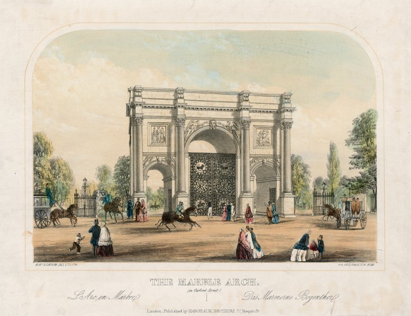Marble Arch, Oxford Street, London (színes gravírozás) alkotó: English School