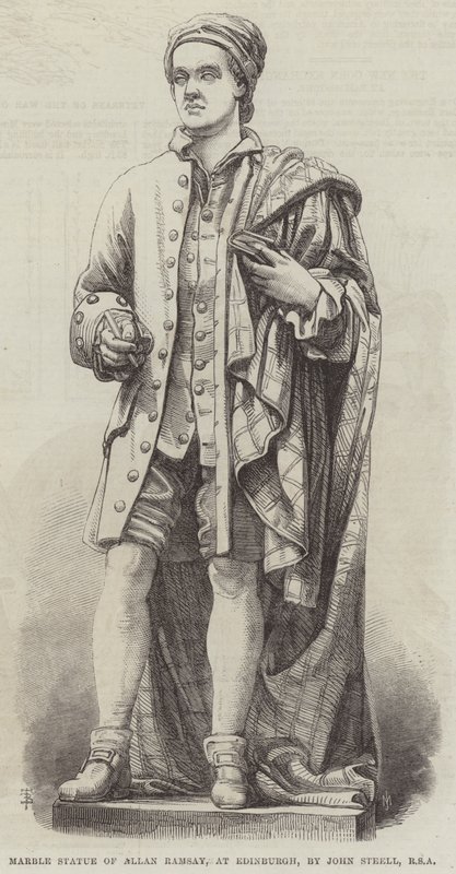 Allan Ramsay márványszobra Edinburghban, John Steell, RSA (metszet) alkotó: English School