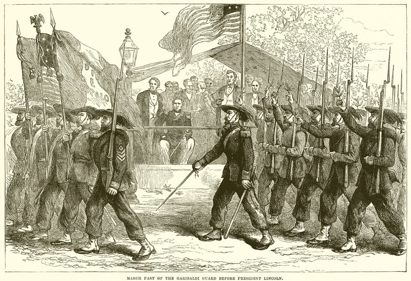 A Garibaldi-gárda márciusi múltja Lincoln elnök előtt alkotó: English School