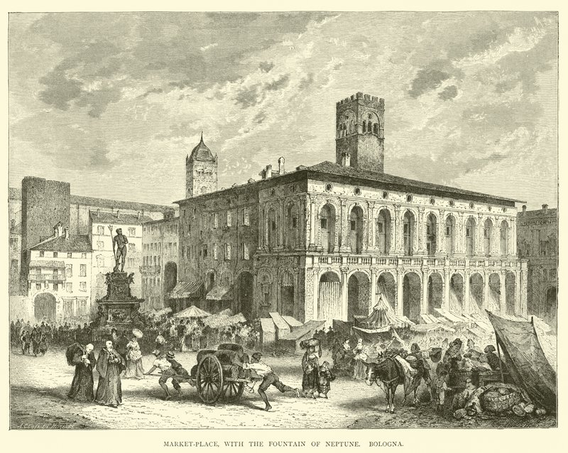 Piactér a Neptun-kúttal, Bologna alkotó: English School