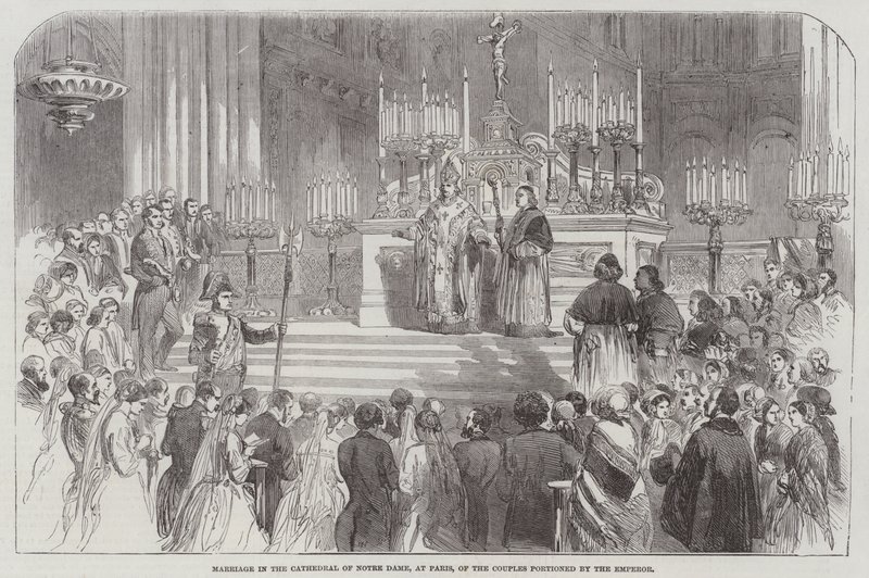 A párok házassága a párizsi Notre Dame-székesegyházban (metszet) alkotó: English School