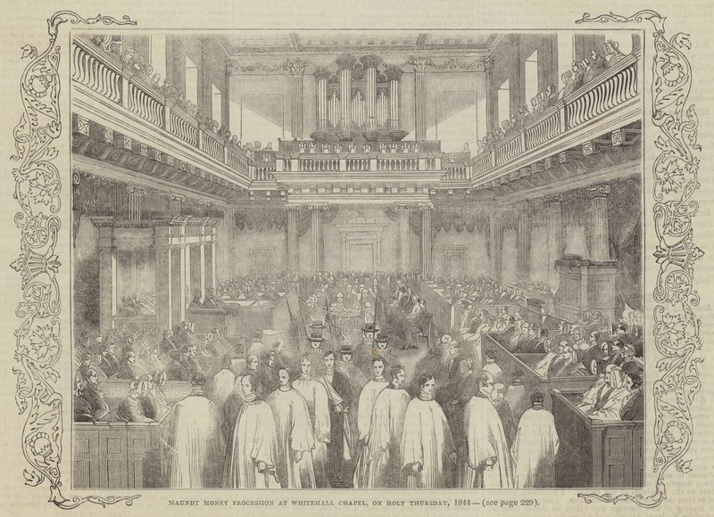 Pénzes felvonulás a Whitehall-kápolnában, 1844-es nagycsütörtökön alkotó: English School