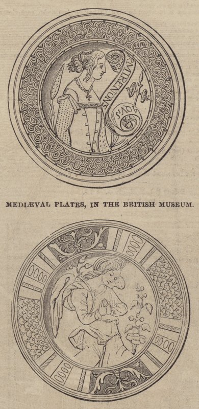 Középkori tányérok, a British Museumban (metszet) alkotó: English School