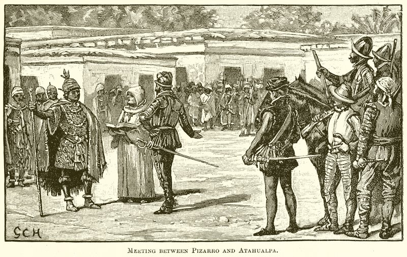 Pizarro és Atahualpa találkozása alkotó: English School