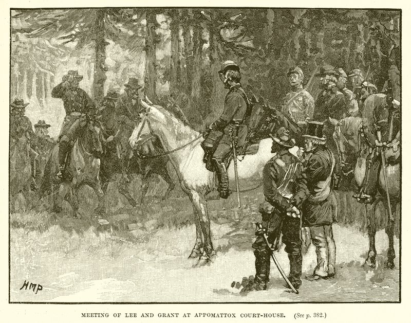 Lee és Grant találkozója az Appomattox Bírósági Házban alkotó: English School