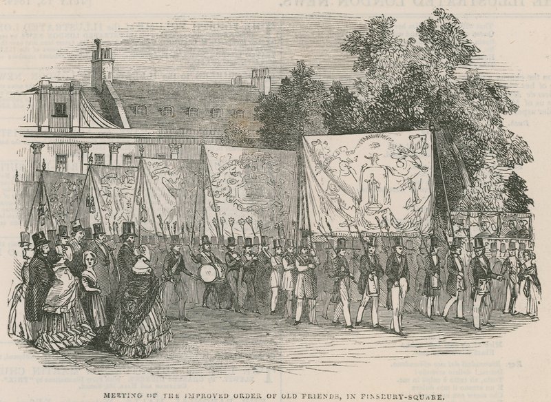 A Régi Barátok Továbbfejlesztett Rendjének találkozója a Finsbury Square-en alkotó: English School