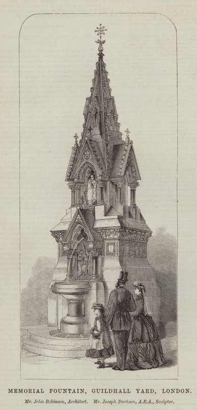 Emlékkút, Guildhall Yard, London, John Robinson úr, építész, Joseph Durham, ARA, szobrász (metszet) alkotó: English School