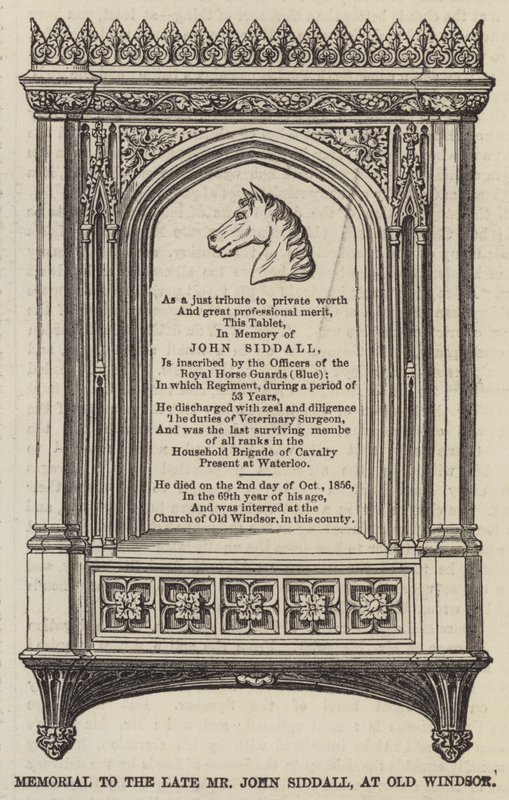 Emlékmű a néhai John Siddall úrnak az Old Windsorban (metszet) alkotó: English School