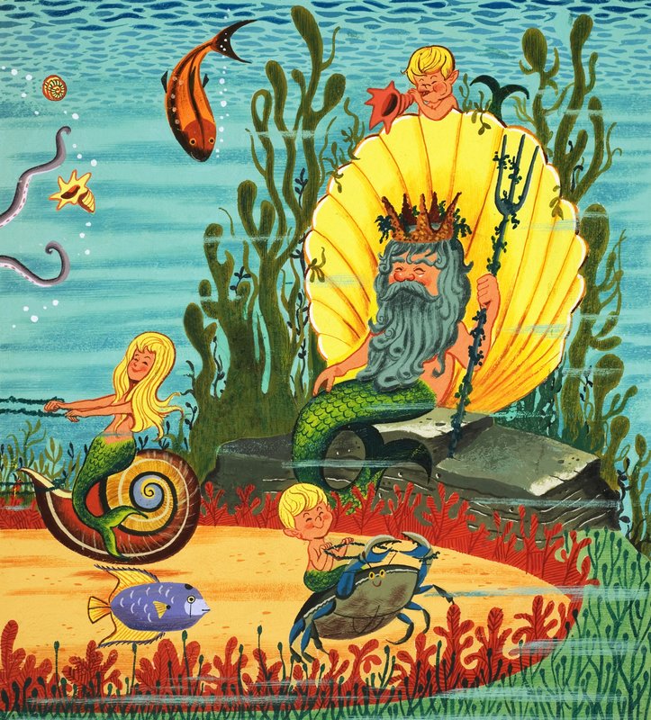 Mermaid Folk (gouache, papír) alkotó: English School