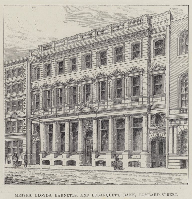 Lloyds, Barnetts és Bosanquet Bank urak, Lombard-Street (metszet) alkotó: English School