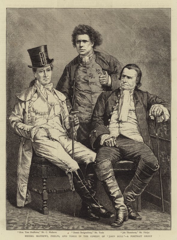 Messers Mathews, Phelps és Toole a "John Bull" című vígjátékban, egy portrécsoport (metszet) alkotó: English School