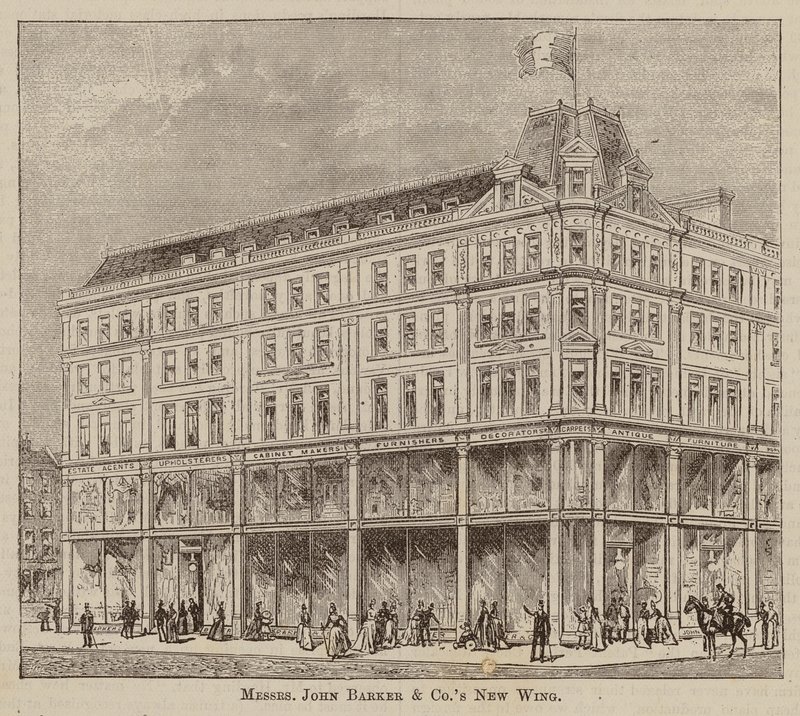 Messrs John Barker and Co, Drapers and General Warehousemen, Outfitters, Domestic Engineers, House Furnishers, and Purveyors, Kensington High Street, W (metszet) alkotó: English School