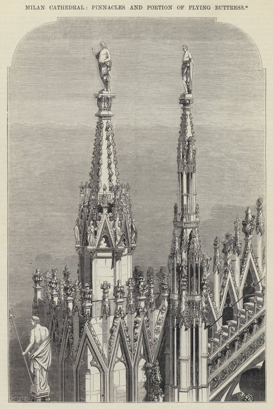 Milánói dóm, csúcsok és a repülő támpillér része (metszet) alkotó: English School