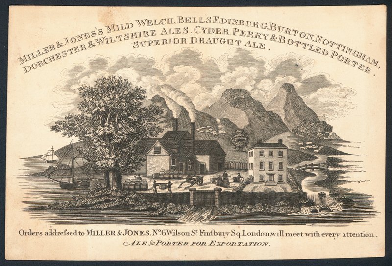 Miller & Jones, exportra szánt sör és porter gyártó, kereskedelmi kártya alkotó: English School