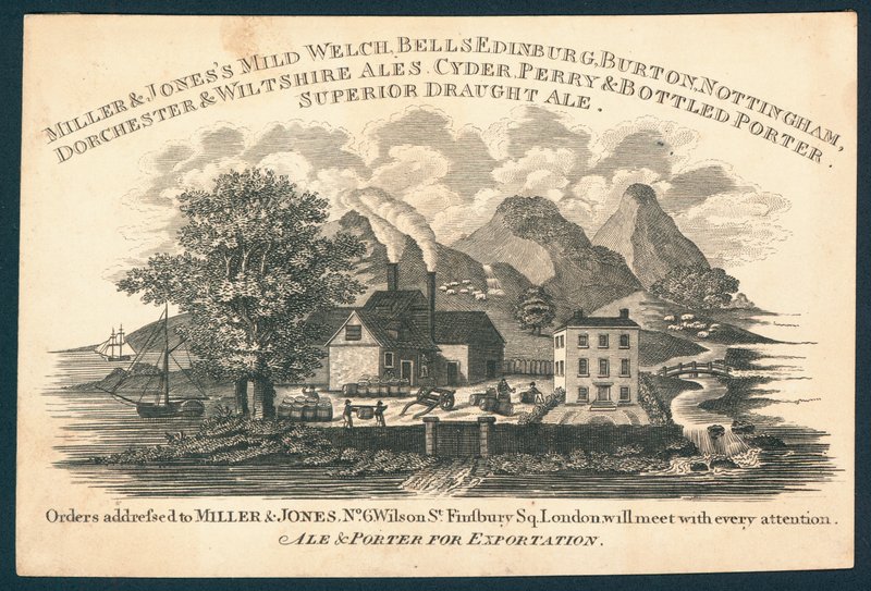 Miller & Jones, exportra szánt sör és porter gyártó, kereskedelmi kártya alkotó: English School