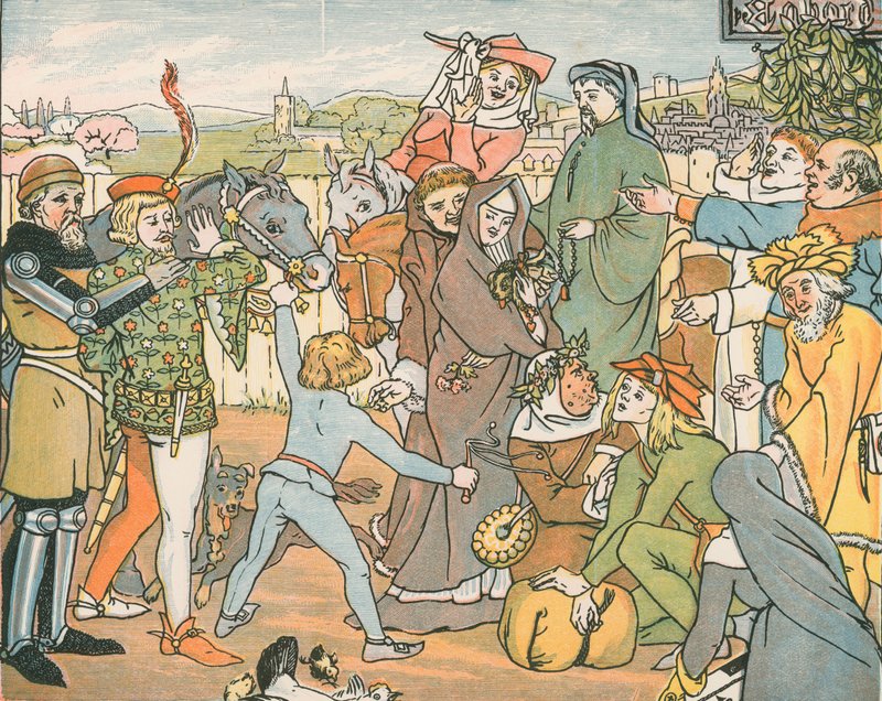 Bányagazda összegyűjti a canterburyi zarándokokat alkotó: English School