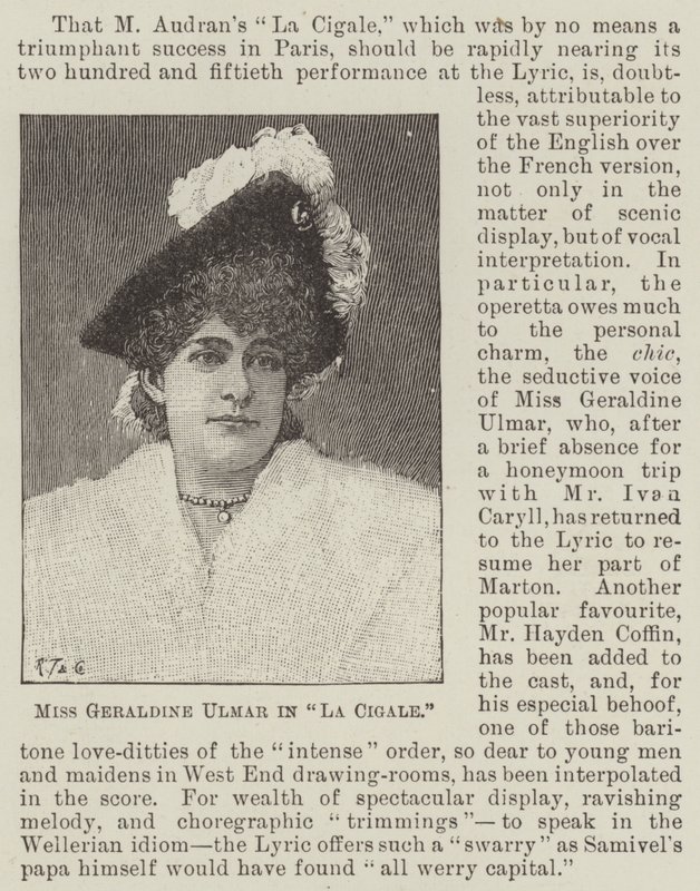 Geraldine Ulmer kisasszony a "La Cigale"-ben (metszet) alkotó: English School