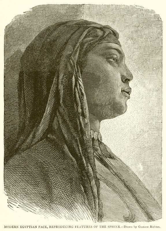 Modern egyiptomi arc, a Szfinx jellemzőit reprodukálja alkotó: English School