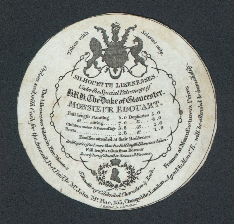 Monsieur Edouart, Sziluett hasonlatok, kereskedelmi kártya alkotó: English School