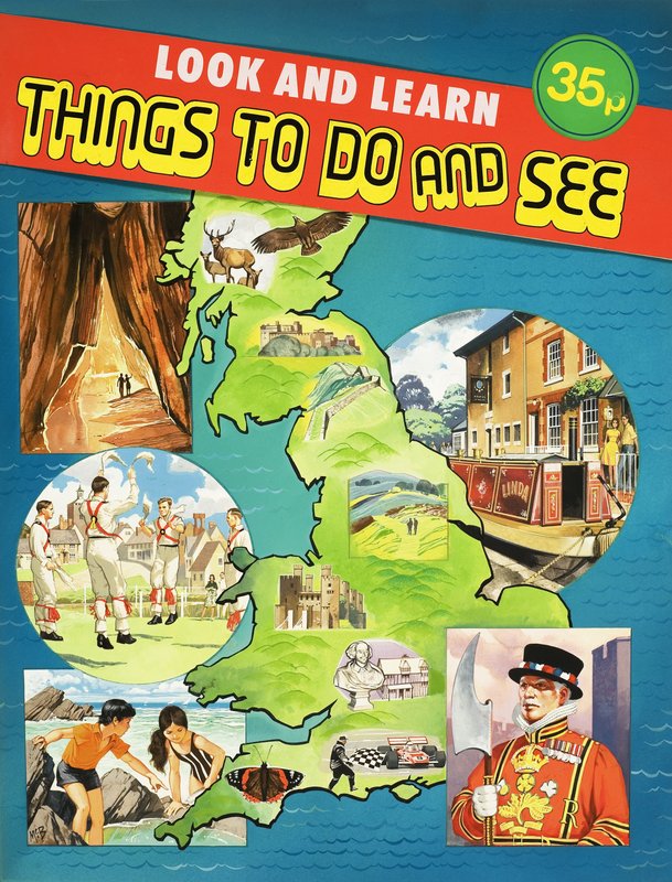 A képek montázsa Nagy-Britannia térképe körül alkotó: English School