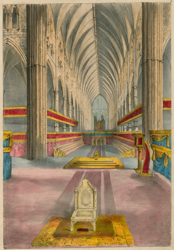 Morgans diorámás kilátás a koronázásról a Westminster Abbeyben, 1838. június 28., London alkotó: English School