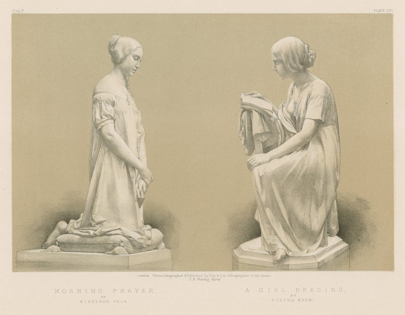 Reggeli ima, Vincenzo Vela; Egy lány olvas Pietro Magnitól alkotó: English School