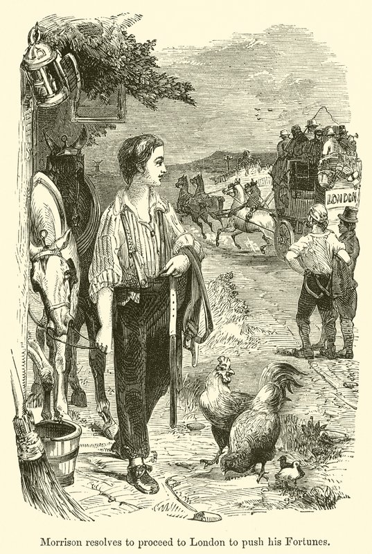 Morrison elhatározza, hogy Londonba megy, hogy szerencséjét előmozdítsa (metszet) alkotó: English School