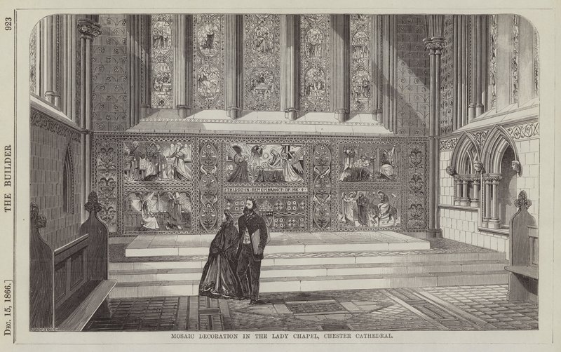 Mozaik díszítés a Lady Chapel-ben, Chester katedrális (metszet) alkotó: English School