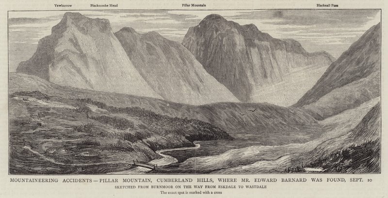 Hegymászó balesetek, Pillar Mountain, Cumberland Hills, ahol Edward Barnardot megtalálták alkotó: English School