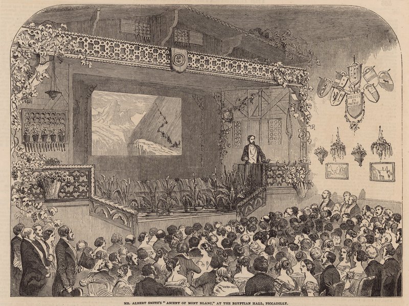 Albert Smith úr a Mont Blanc felemelkedése előadása az Egyptian Hallban alkotó: English School
