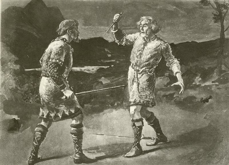 Mr. Alexander mint Macduff és Mr. Irving mint Macbeth (mélynyomás) alkotó: English School