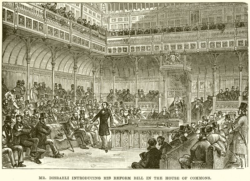 Mr. Disraeli bemutatja reformtörvényét az alsóházban alkotó: English School