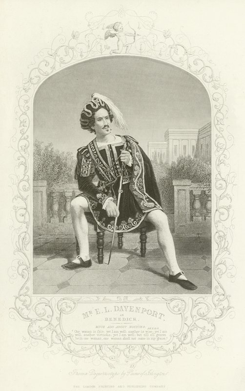 Mr E L Davenport mint Benedick, Sok lázadás a semmiért, II. felvonás, iii. jelenet alkotó: English School