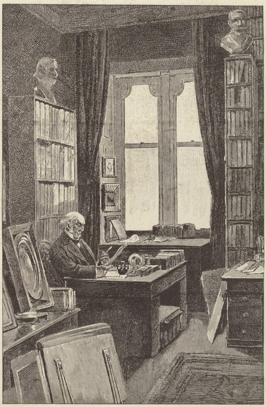 Gladstone úr a Hawarden kastélyban lévő könyvtárában alkotó: English School