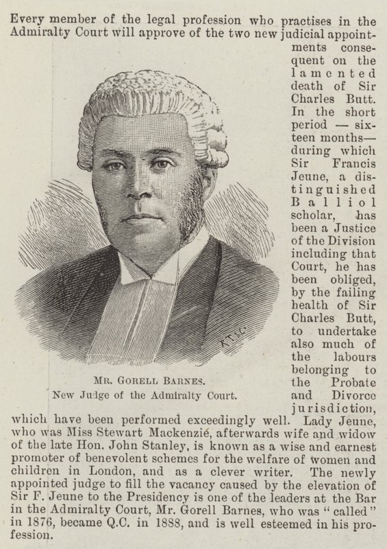 Gorell Barnes úr, az Admiralitási Bíróság új bírája (metszet) alkotó: English School
