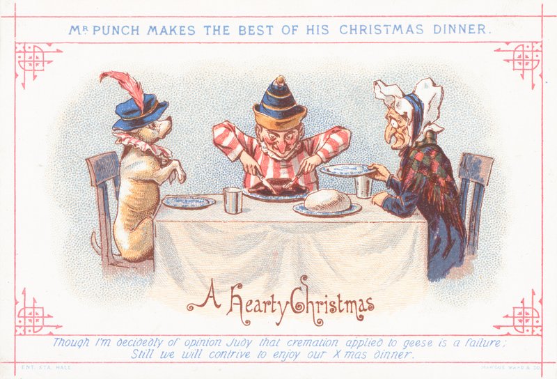 Mr. Punch leül a karácsonyi vacsorához, karácsonyi kártya alkotó: English School
