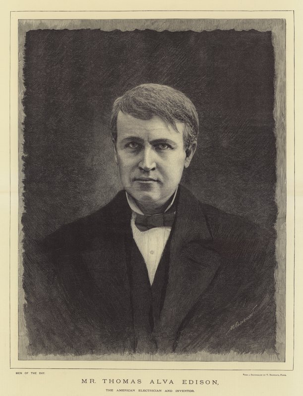 Thomas Alva Edison, az amerikai villanyszerelő és feltaláló (metszet) alkotó: English School