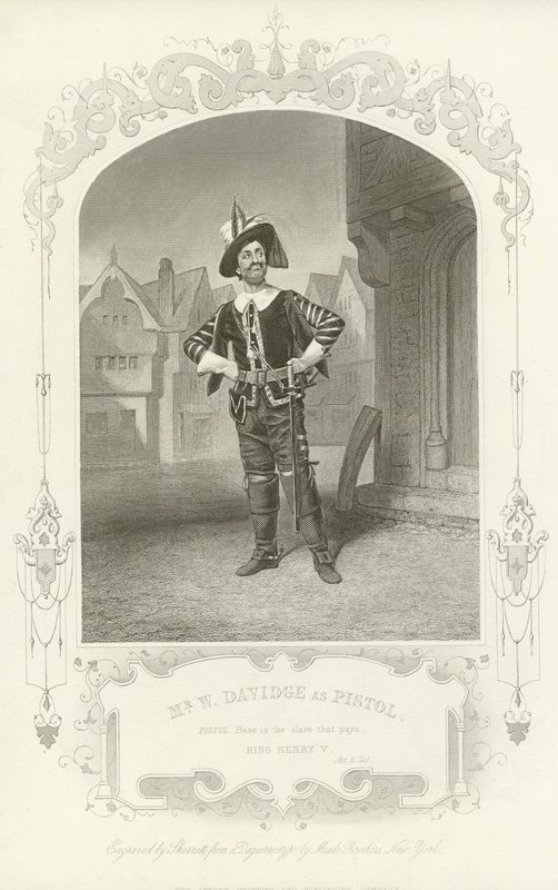 Mr. W. Davidge pisztolyként, V. Henrik király, II. felvonás, I. jelenet alkotó: English School