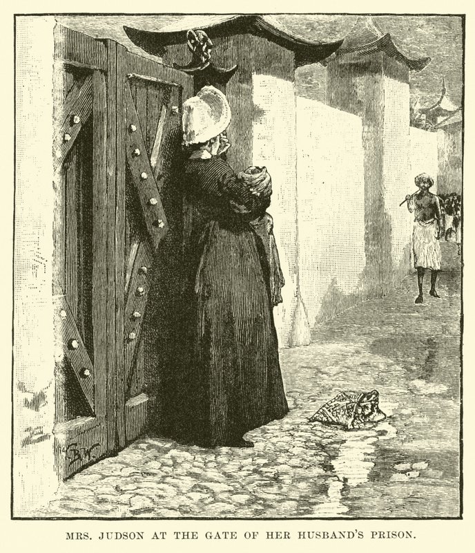 Mrs. Judson a férje börtönének kapujában alkotó: English School