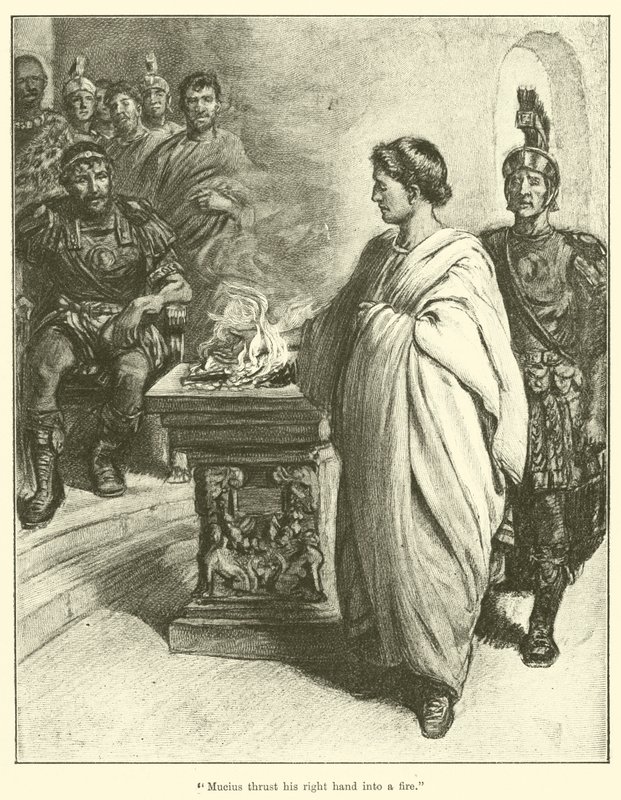 "Mucius tűzbe döfte a jobb kezét" (metszet) alkotó: English School