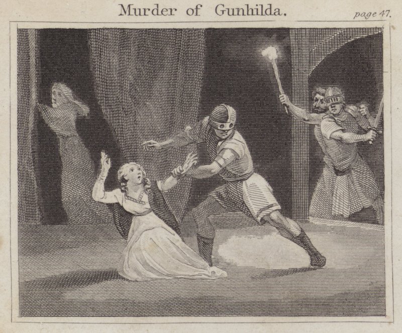 Gunhilda meggyilkolása (metszet) alkotó: English School