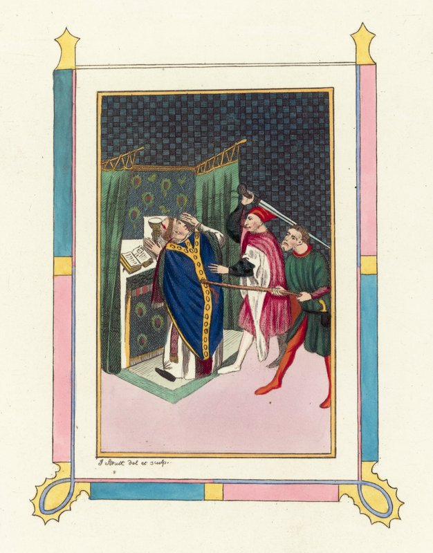 Thomas Becket meggyilkolása (színes metszet) alkotó: English School